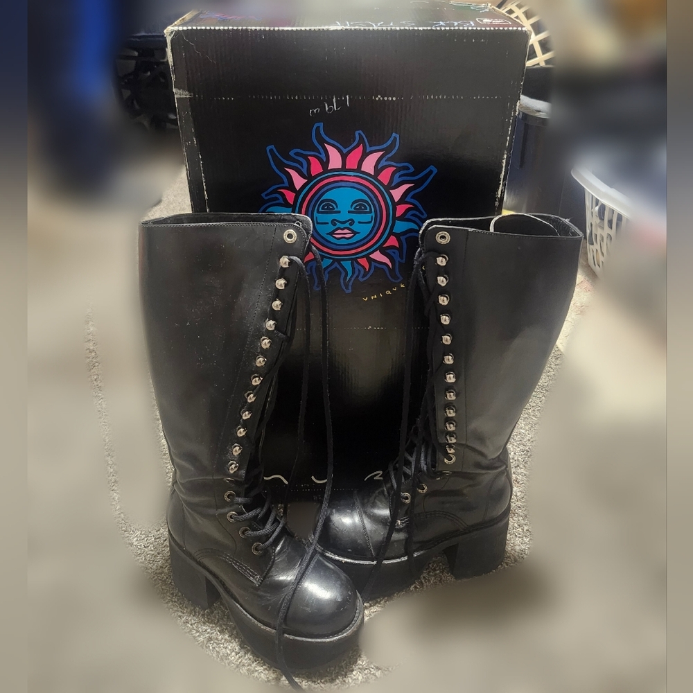 Rare Muro Stash Authentic Leather Chunky Y2K Leather Boots Women's Size 4 Black